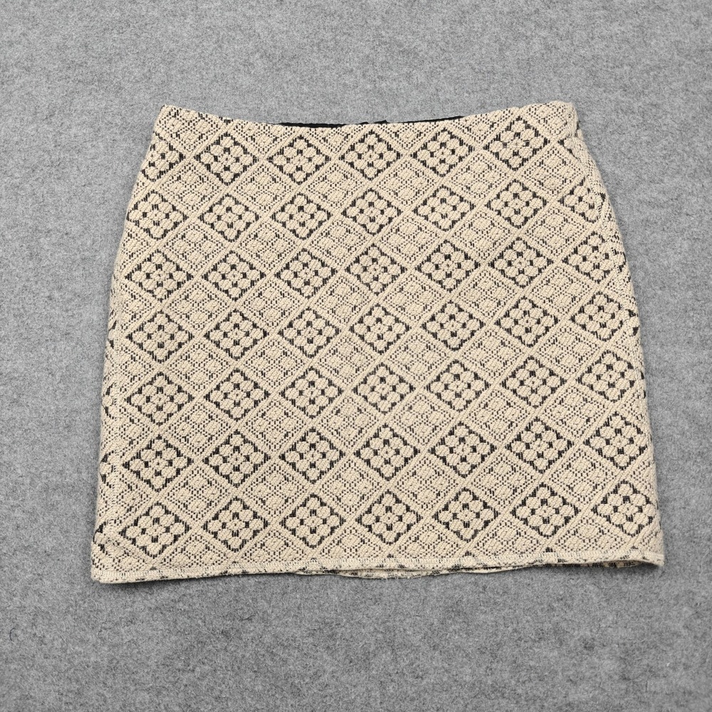 Opus Skirt Womens 40 Beige Ravenna Jacquard Geometric Tweed Mini Lined Wool
